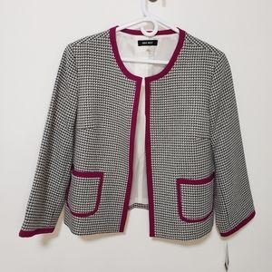 Nine West Checkered Houndstooth Blazer Jacket Magenta Purple Trim, 16